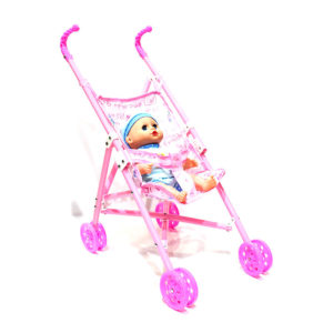 Dolls Buggy Stroller Pushchair Pram Fold-able Girls Toy Doll Pram Baby Doll Trolley Doll